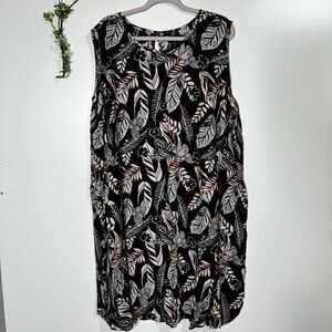 Ellos Black Tropical Leaf Print Tank Dress New Rust Cream